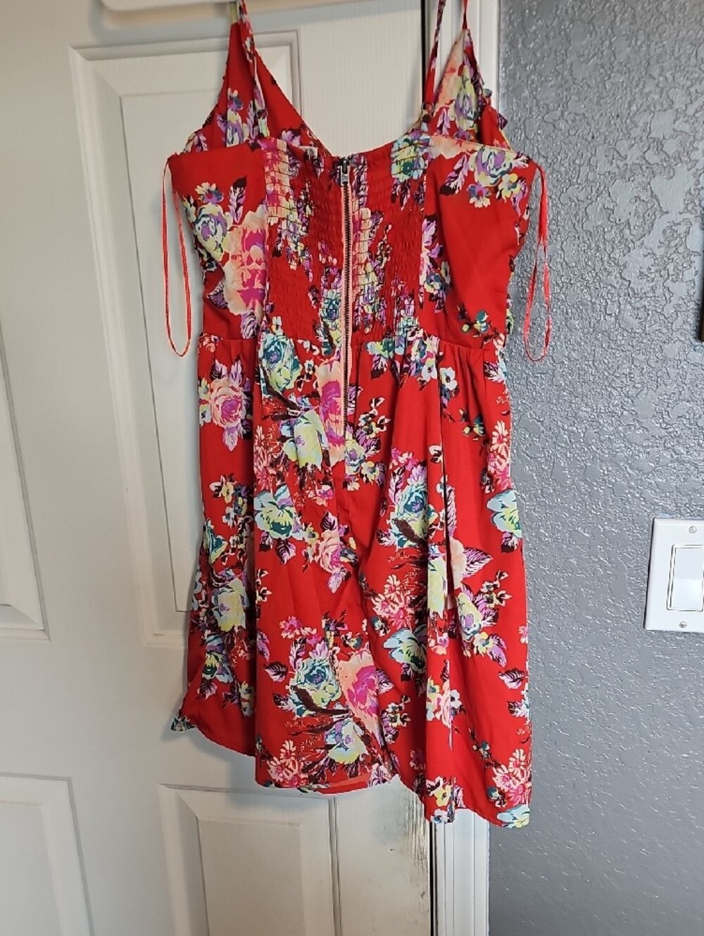Roxy Red Floral Ruched Mini Dress - Picture 5 of 7